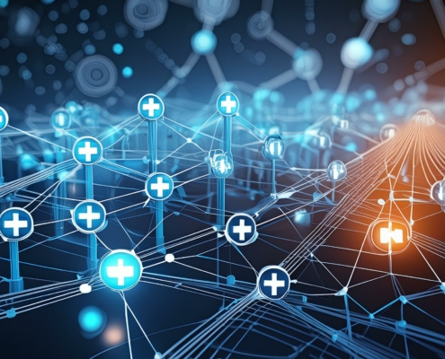 An abstract representation showcasing interconnected nodes symbolizing blockchain technology-3