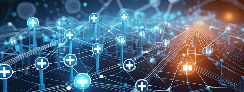 An abstract representation showcasing interconnected nodes symbolizing blockchain technology-3